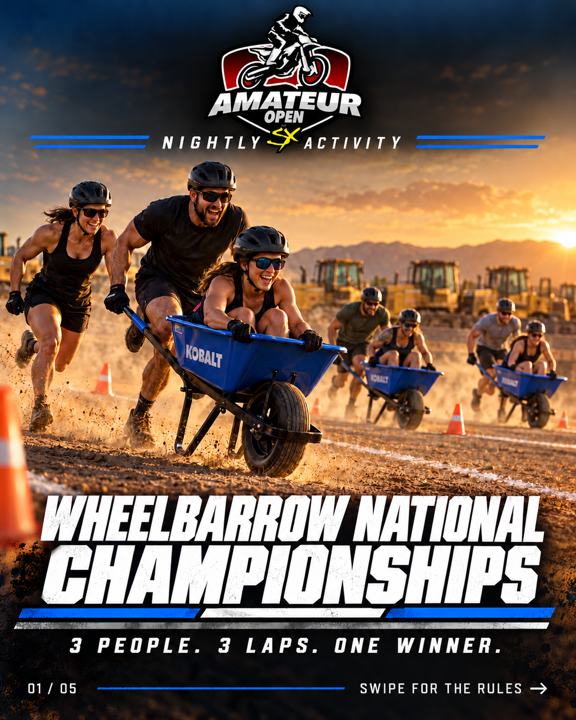 Amateur Open of SX rider logo above the Wheelbarrow National Championships poster