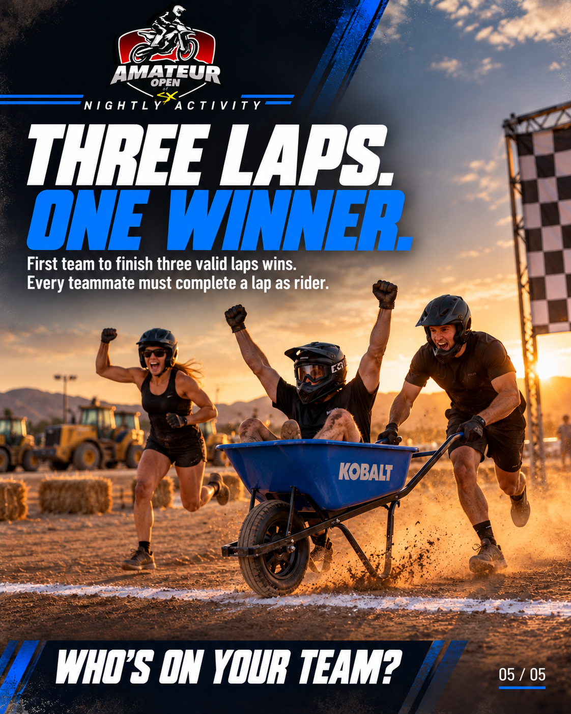 Slide 5: Winning the race. Full event rules are provided above.
